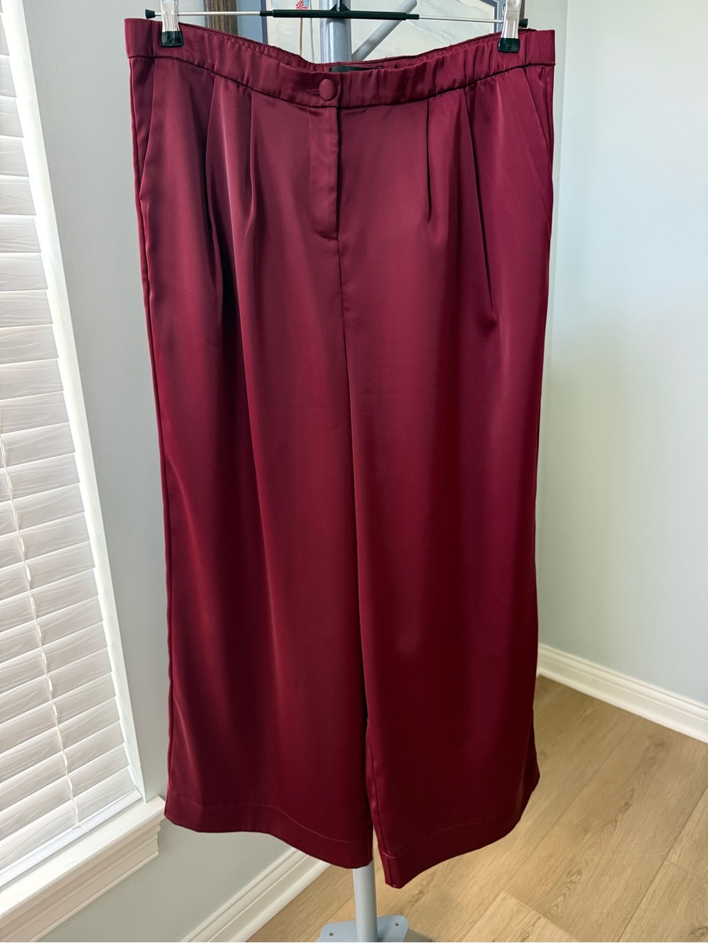 11 Honore Burgundy Satin Wide Leg Pants